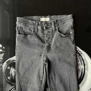 Womens MADEWELL 9" Eco Mid-Rise Button Front Skinny Jean 28 Tall Black Jean